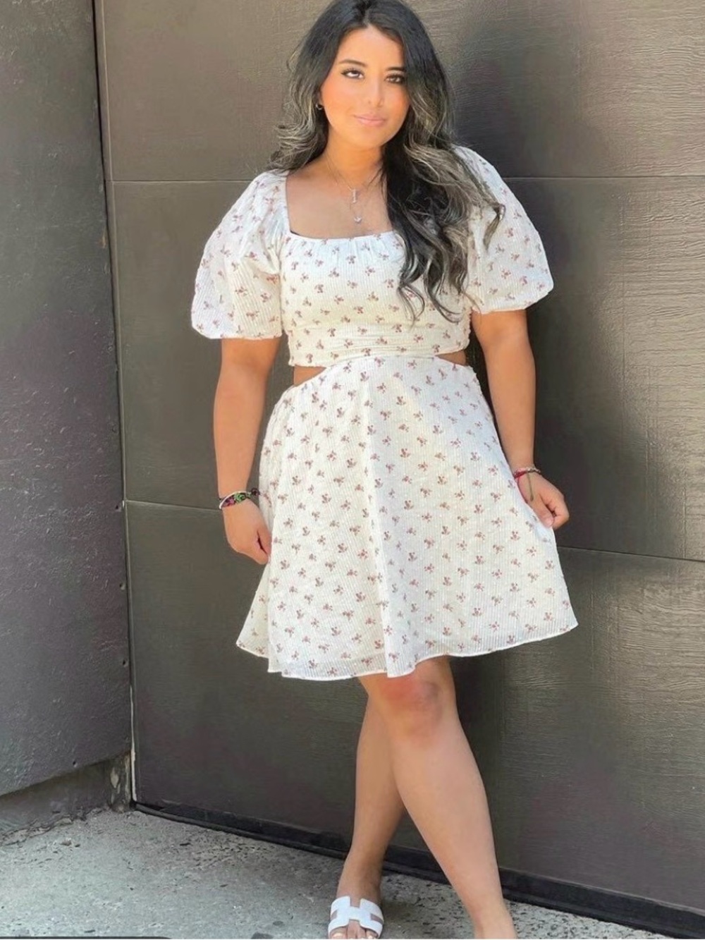 Elodie White Mini Dress with Pink Floral Print